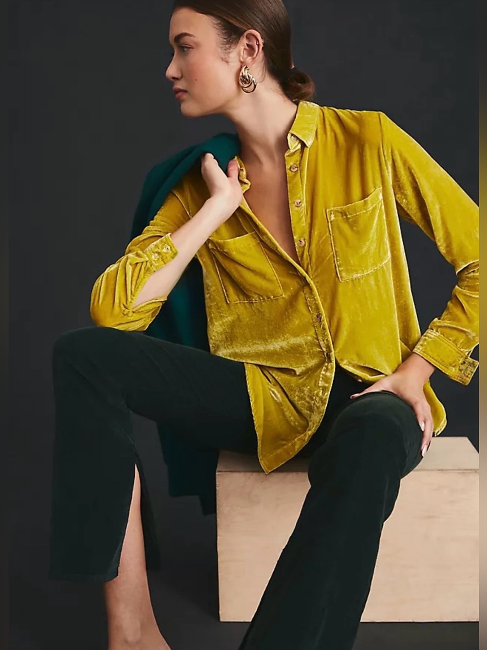 Maeve Anthropologie Crushed Velvet Autumn Gold Karina Boho Festival Button SZ 0